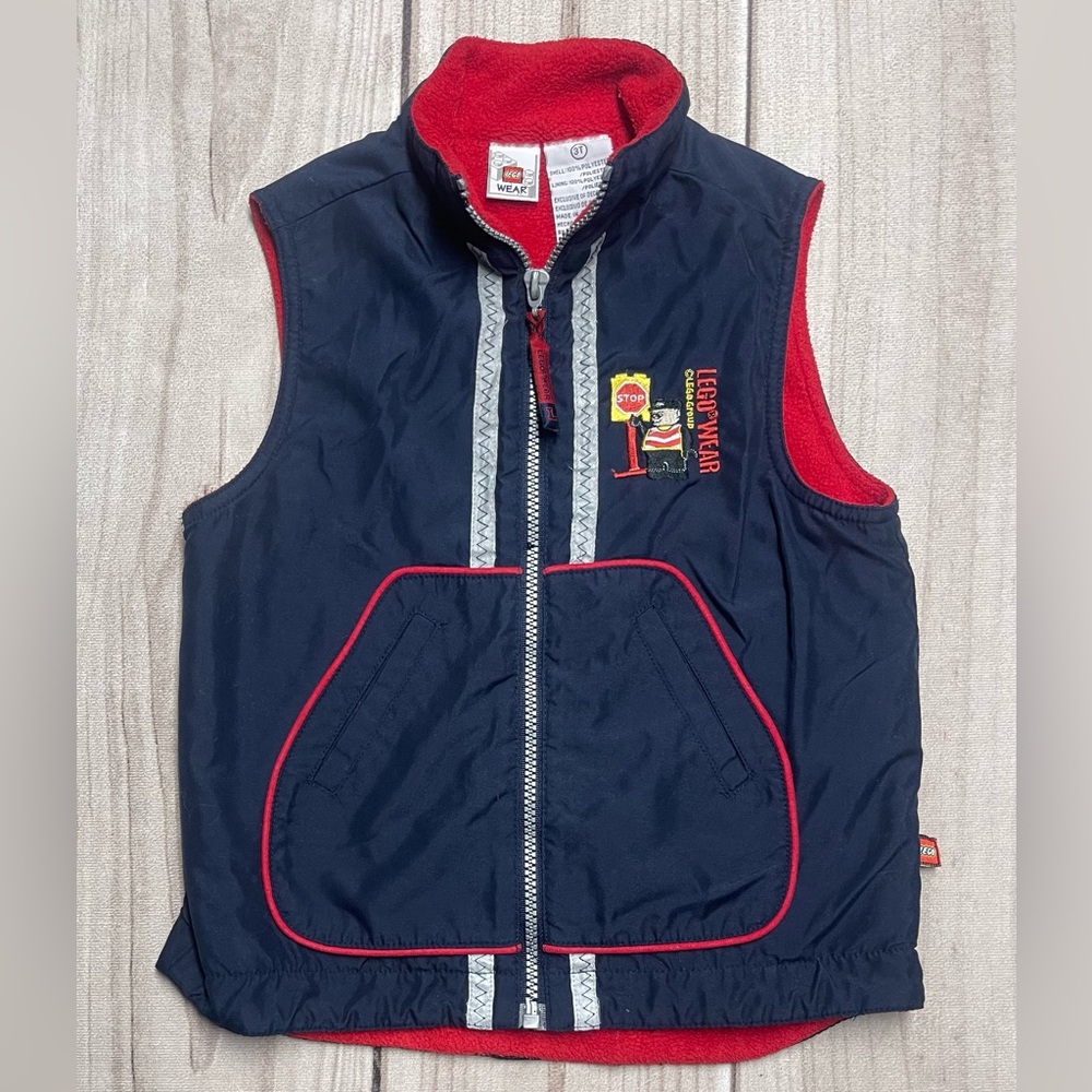 Lego Wear Boy’s Size 3T Vest Full Zipper Construction & Train Theme Blue & Red